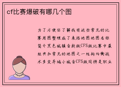 cf比赛爆破有哪几个图